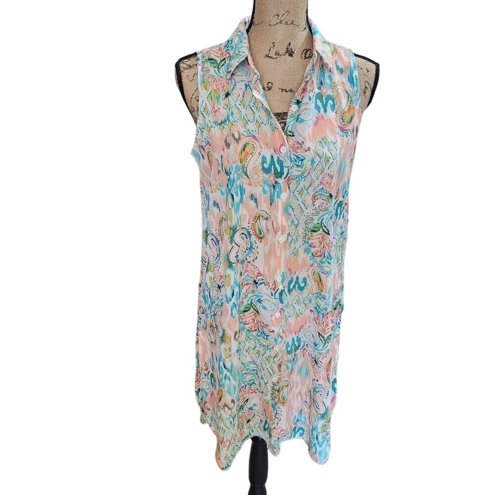 Spense watercolor floral button down dress size small‎